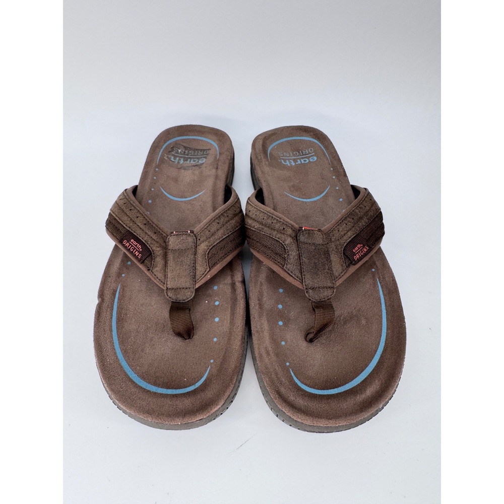 Earth Origins Santino Flip Flops Mens 10 Brown Leather Comfort Sandals